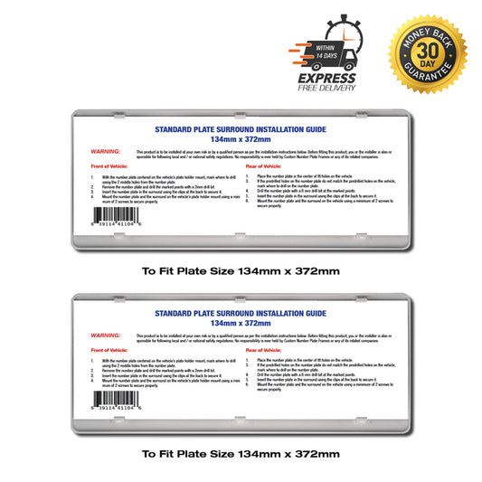 Plate Surround Covers 134mm x 372mm (Standard) Suitable for: VIC, QLD, TAS, SA, WA, NT, ACT - CUSTOM NUMBER PLATE FRAMES