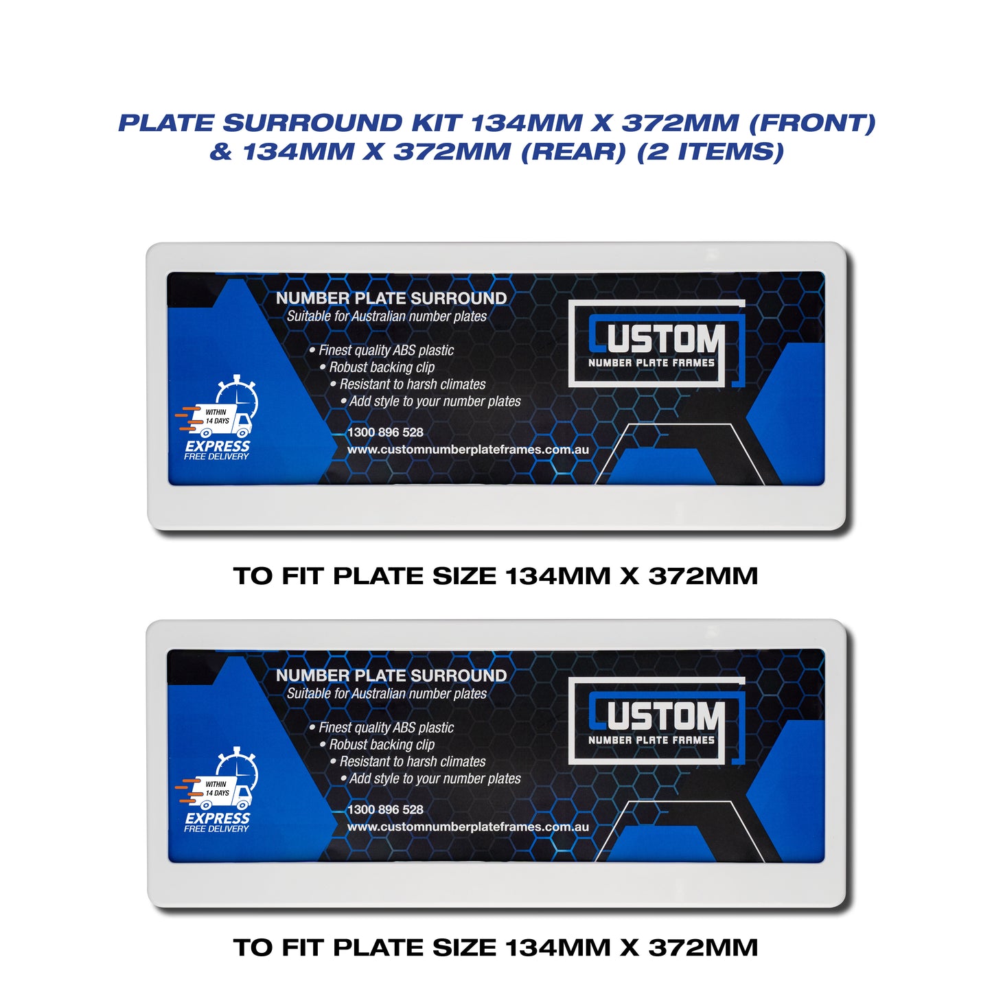 Plate Surround Covers 134mm x 372mm (Standard) Suitable for: VIC, QLD, TAS, SA, WA, NT, ACT - CUSTOM NUMBER PLATE FRAMES